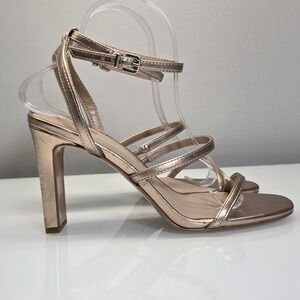 Mix No 6 Rose Gold Metallic Strappy Sandal 8.5M Block Heel Ankle Strap Prom Glam